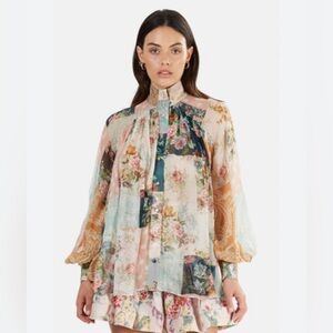 Zimmermann Patchwork Wavelength Floral Silk Blouse 2